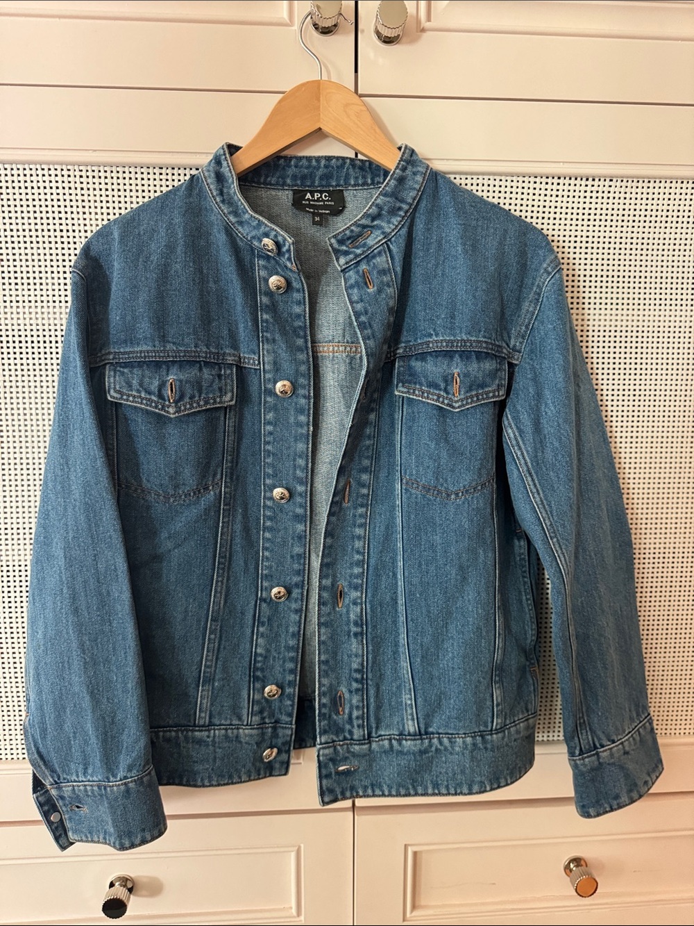 A.P.C. Straight Blue Denim Jacket with Band Collar